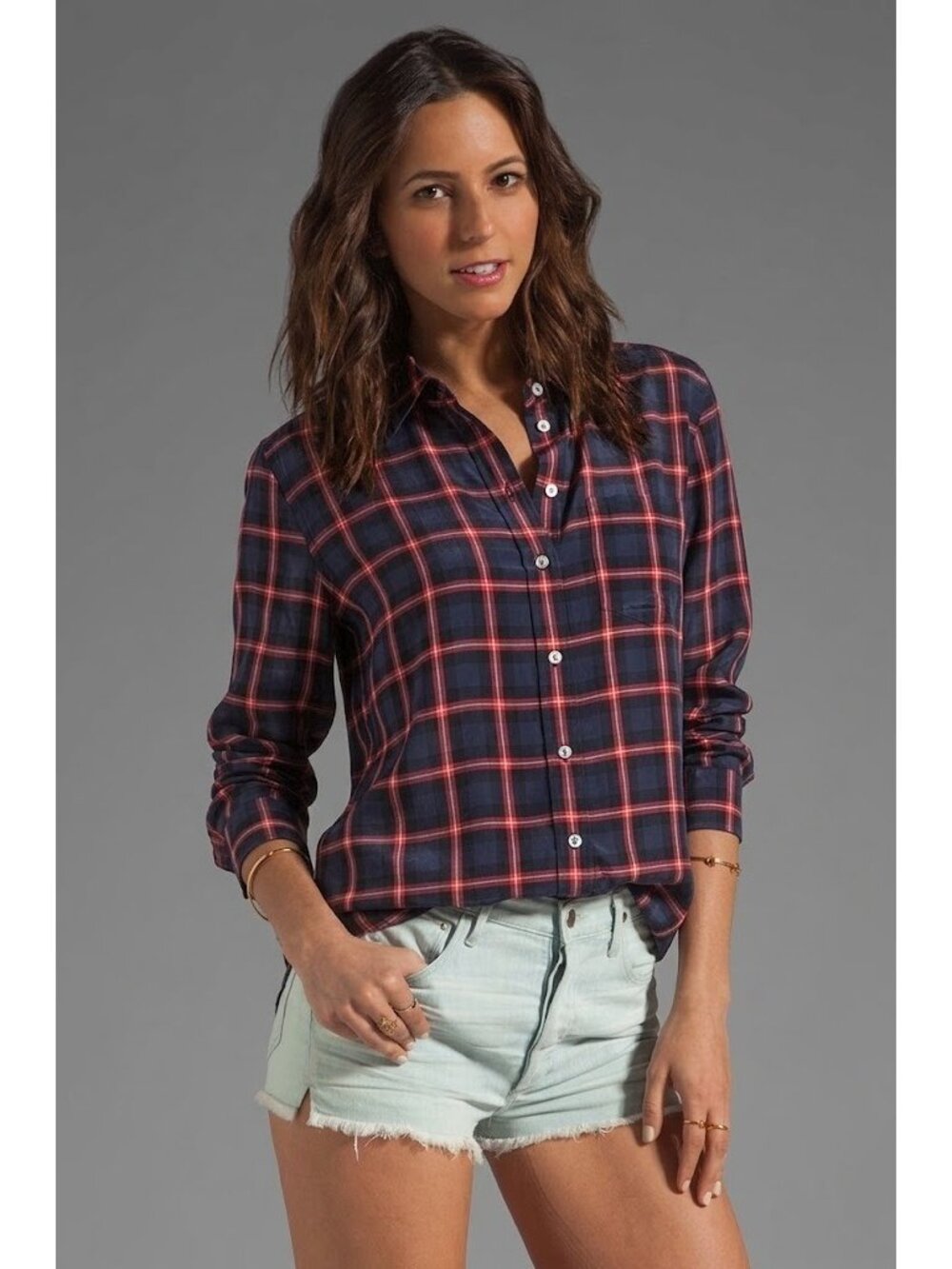 NWT Equipment Reese in Peacoat Plaid Silk Button Down Shirt M $268
